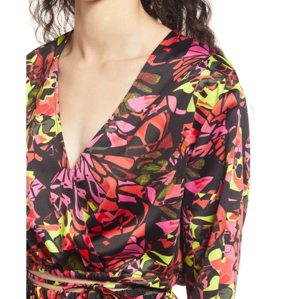 OPEN EDIT Satin Wrap Front Blouse Size S NWT